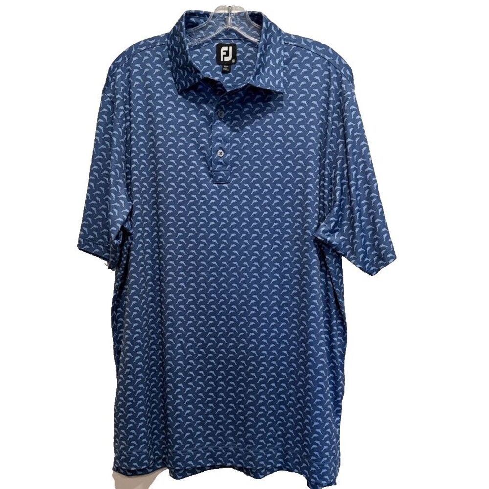 FootJoy Polo Shirt Mens Medium Dolphin Blue Golf Performance Stretch Crest Logo